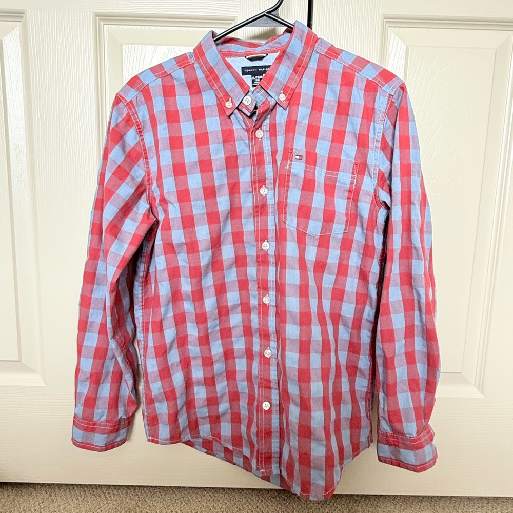Tommy Hilfiger Red and Light Blue Plaid Shirt
